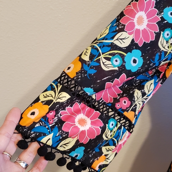 NWT Garden Freak S Green BOHEMIAN Flower Pom Pom Trim Empire Dress S - Picture 5 of 11